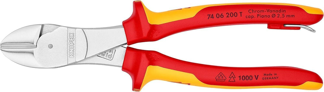 Knipex Kraft-Seitenschneider verchromt, isoliert mit Mehrkomponenten-Hüllen, VDE-geprüft; mit Befest