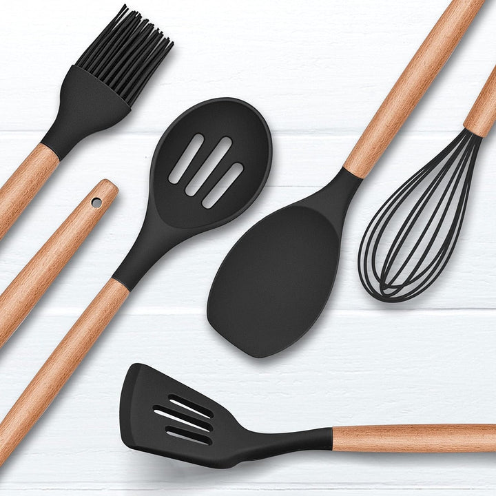 Herogo Küchenutensilien Set, 12 Stück Silikon Küchenhelfer Kochbesteck Set mit Halter, Hitzebeständi