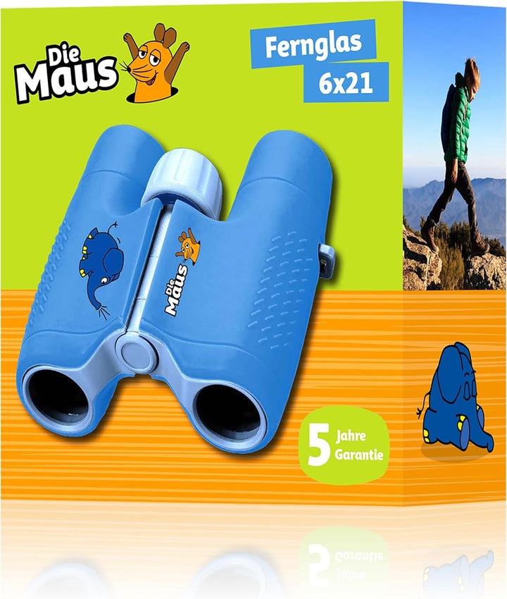 DieMaus 6x21 Kinderfernglas mit Beutel - Robustes und leichtes Fernglas für kleine Entdecker blau, b