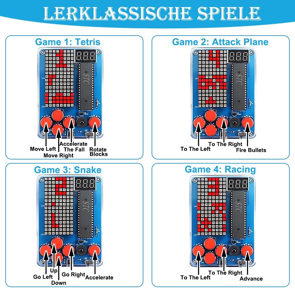 DIY Spielekonsole Löten Bausatz, DIY Spielkonsolen Handset mit Acrylgehäuse, Elektronik Baukasten Ga
