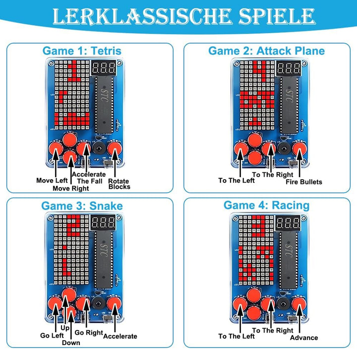 DIY Spielekonsole Löten Bausatz, DIY Spielkonsolen Handset mit Acrylgehäuse, Elektronik Baukasten Ga