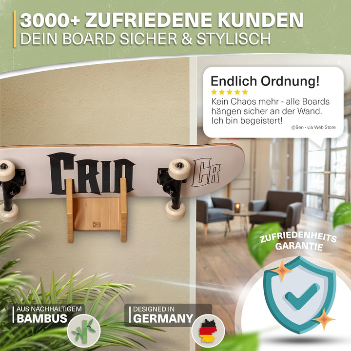 CRID Skateboard Wandhalterung aus Bambus - Universal Halterung für Skateboard, Longboard, Snowboard,