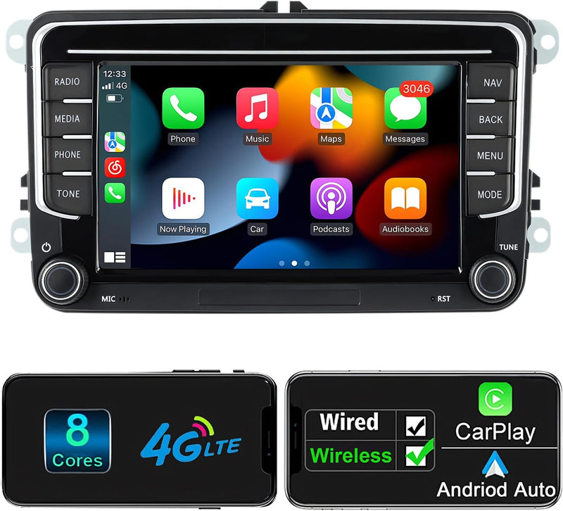 Android Autoradio mit Navi Bildschirm für VW Golf 5 6 Seat Passat, 8-Core 4GB+64GB Wireless Android