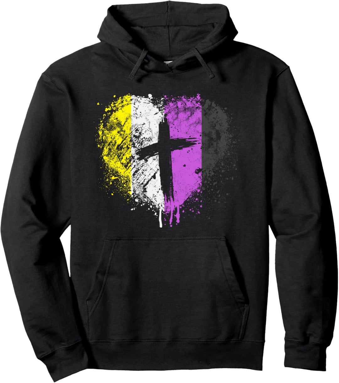 Herz mit Kreuz, Nicht-binär, christlich religiös Pullover Hoodie