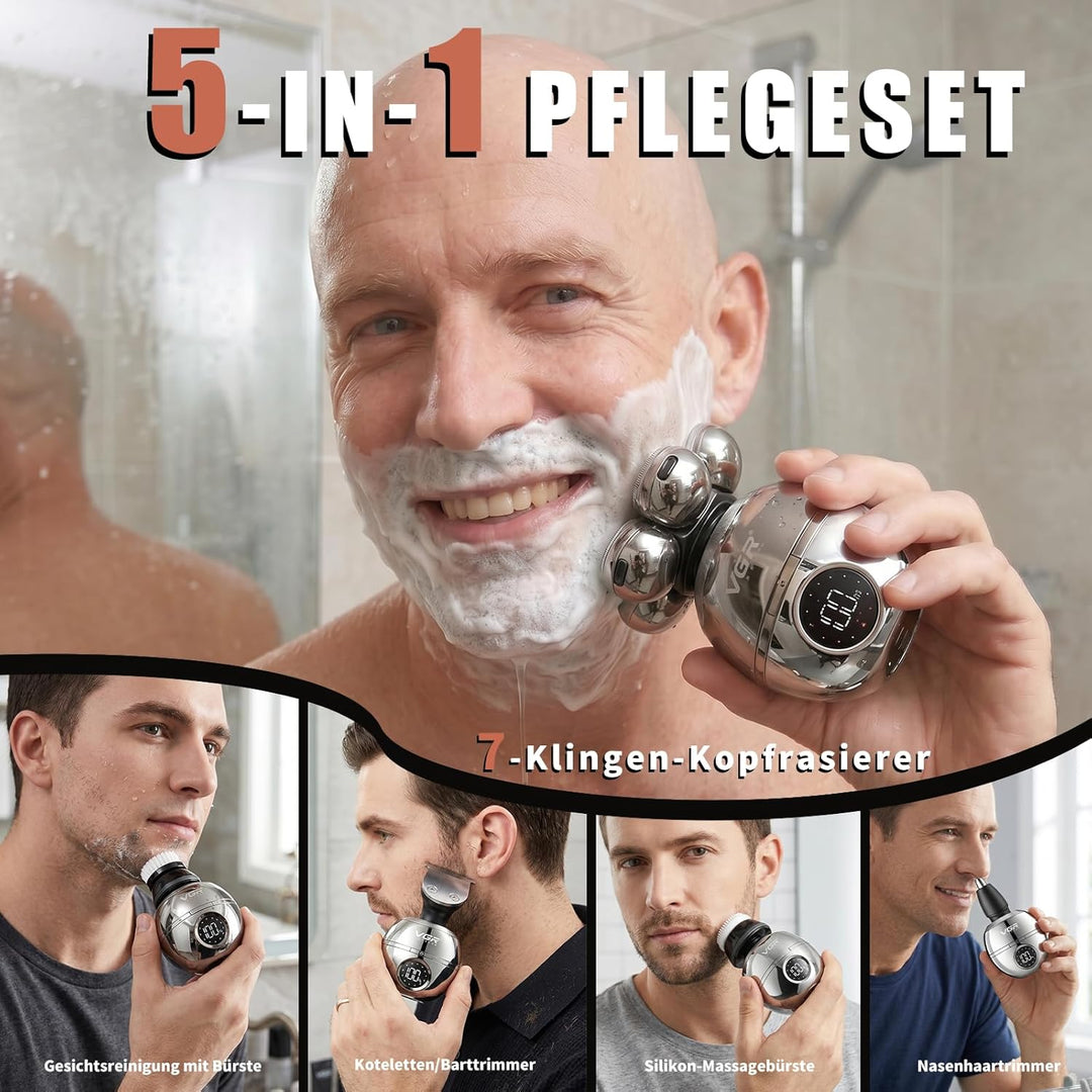 VGR 315 Glatzenrasierer Herren, 6 in 1 Glatzenrasierer Mit Barttrimmer, Nasenhaartrimmer Und Kopfras