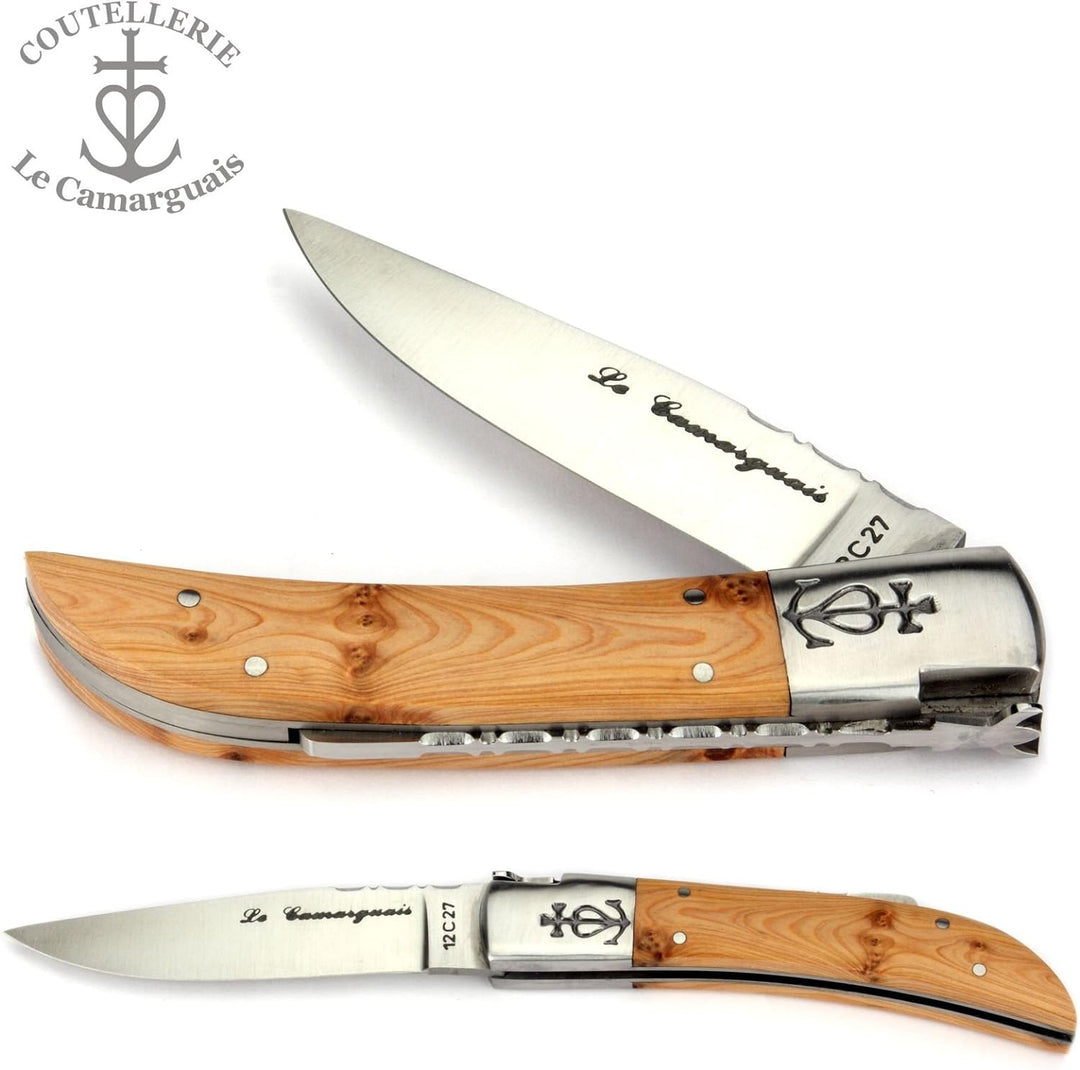 Le Camarguais 12 cm Taschenmesser 20090 - Griffschalen Wacholder - Klinge 10 cm Stahl 12C27-1 Backe