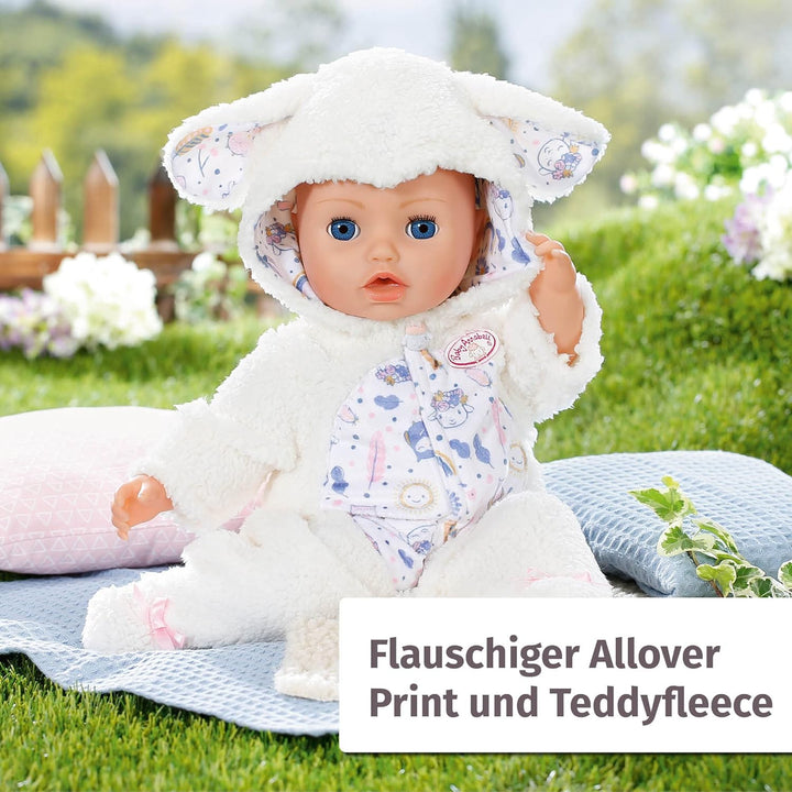 Baby Annabell Anzug im Schäfchenlook mit Kapuze und Schäfchen-Ohren, Strampler für 43 cm Puppen, 709