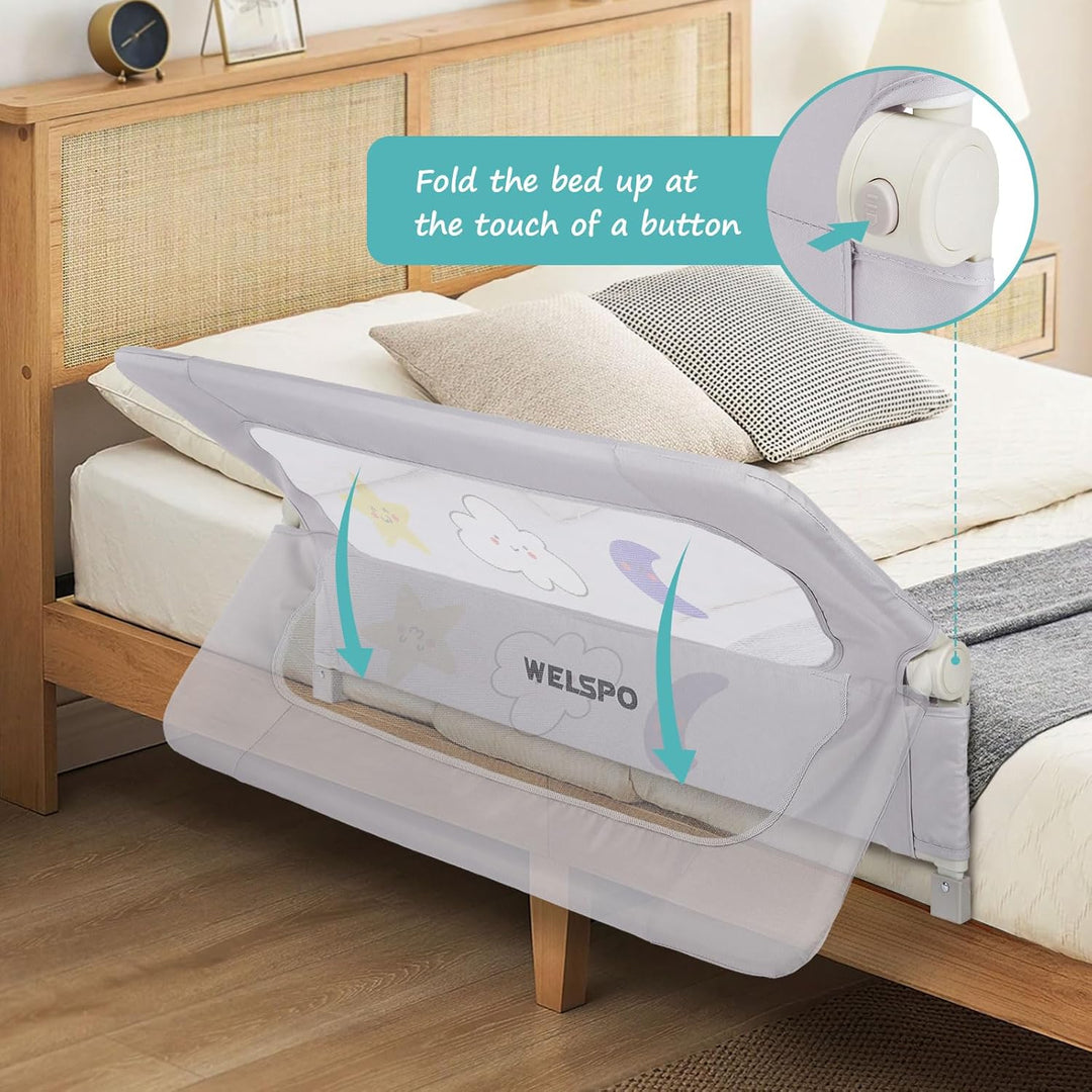 welspo Bettgitter Bettschutzgitter Bettgitter mit Kindermotiven, Rausfallschutz für Kinderbett, Grau