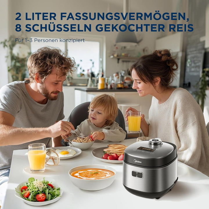 Midea Digitaler Reiskocher, Rice Cooker Klein 2L, Smart Berührungssteuerung Multicooker, mit Warmhal
