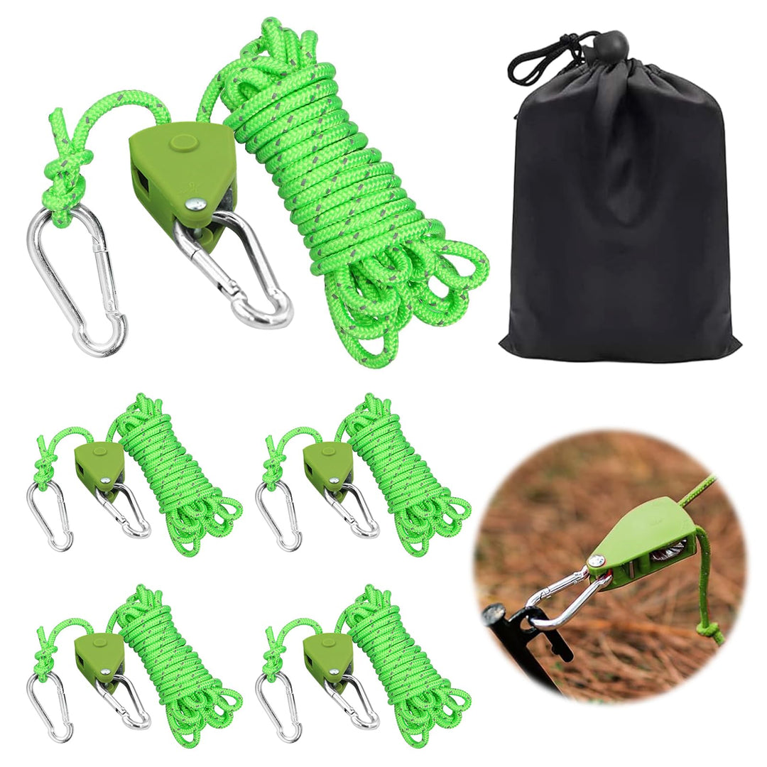 4 Stück 4mm Verstellbarer Seil Ratsche mit Seilspanner,4M Einstellbare Nylon Abspannseile Camping,Se