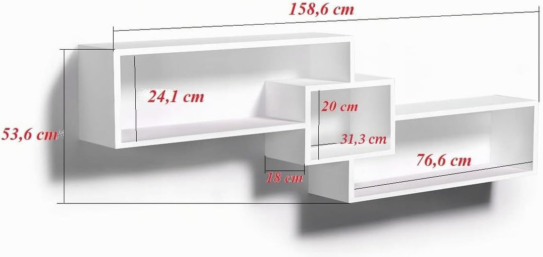 KUBUTKU Dekorativ Wandregal mit 3 Böden 158x53x18 Design Skandinavischer Modern für Wohnzimmer Küche