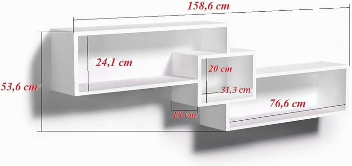 KUBUTKU Dekorativ Wandregal mit 3 Böden 158x53x18 Design Skandinavischer Modern für Wohnzimmer Küche