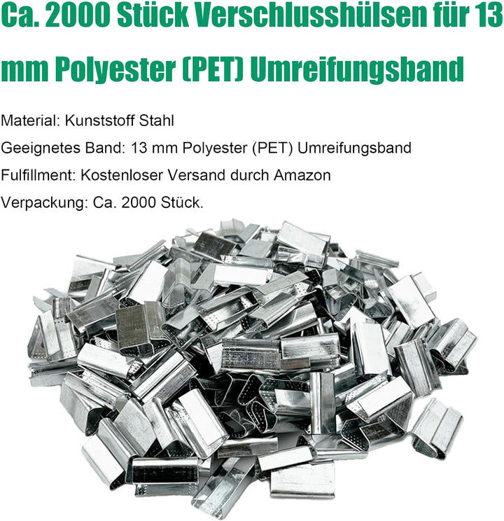 2000 Stück 13mm Verschlusshülsen für PP/PET Umreifungsband 2000pc1306, 2000pc1306