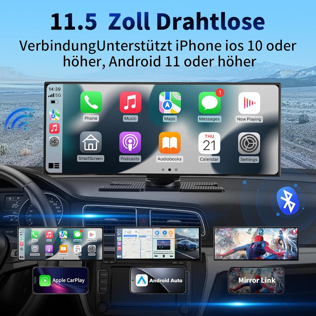 11.5 Zoll Carplay Display Android Auto Display,4K Car Play Kabelloses Carplay Android Auto Bildschir