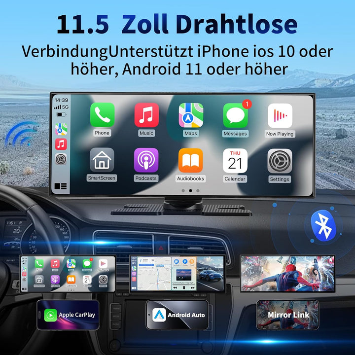 11.5 Zoll Carplay Display Android Auto Display,4K Car Play Kabelloses Carplay Android Auto Bildschir