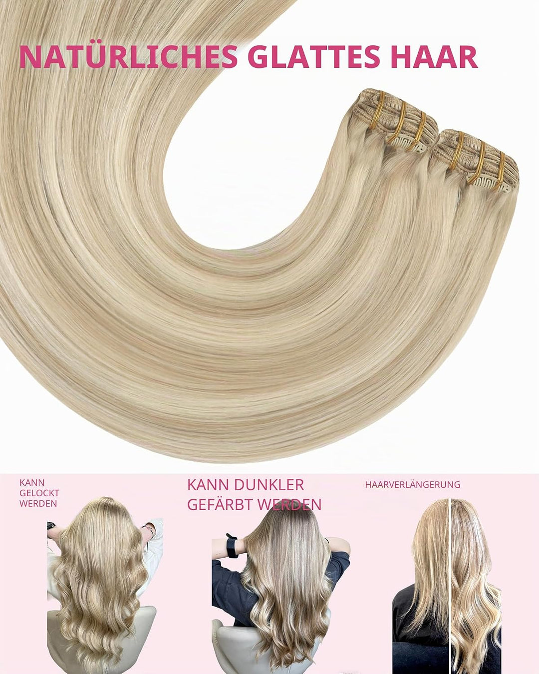 YoungSee Clip in Extensions Echthaar Blond Clip in Extensions Aschblond Strahnchen Blond Clip in Haa