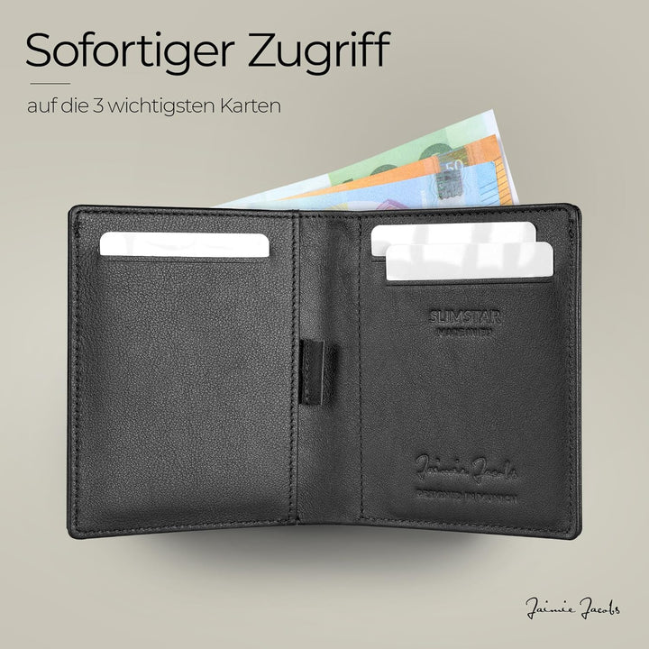 Jaimie Jacobs Slimstar Geldbörse mit Gravur Echtleder Geldbeutel (Schwarz), Schwarz