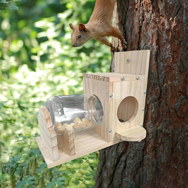 Eichhörnchen Futterhaus Zum Hängen, Aus Holz, Wetterfest, Garten Futterstation, 22x11x21cm.