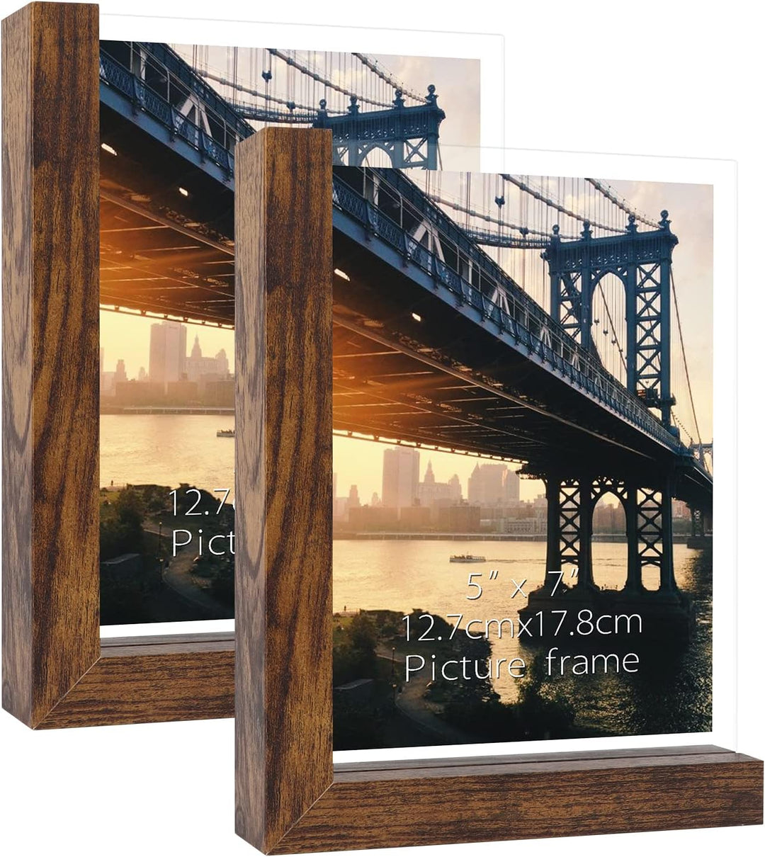 RLAVBL 2er Set Bilderrahmen 13x18 cm, Doppelseitiger Glasbilderrahmen mit L-förmigem MDF-Sockel, für