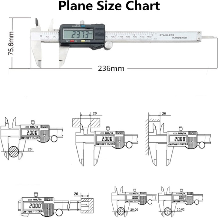 200 mm Digitaler Messschieber, Zoll/Bruchstücke/Millimeter Umwandlung Wasserdichter Schieblehre Edel
