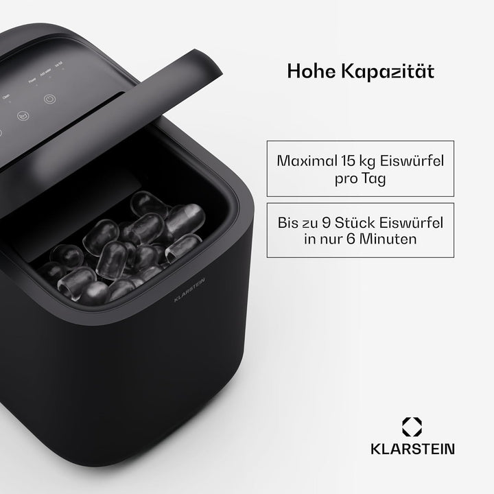 Klarstein SparkIce Eiswürfelmaschine, 15 kg/Tag, Eiswürfel in 6 Min., Touchpad, 2 Eiswürfelgrössen,
