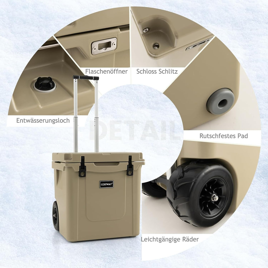 GOPLUS Kühlbox 43L, Isolierbox tragbar mit Rollen & Alu Griff, grosse Thermobox Coolbox ohne Strom f