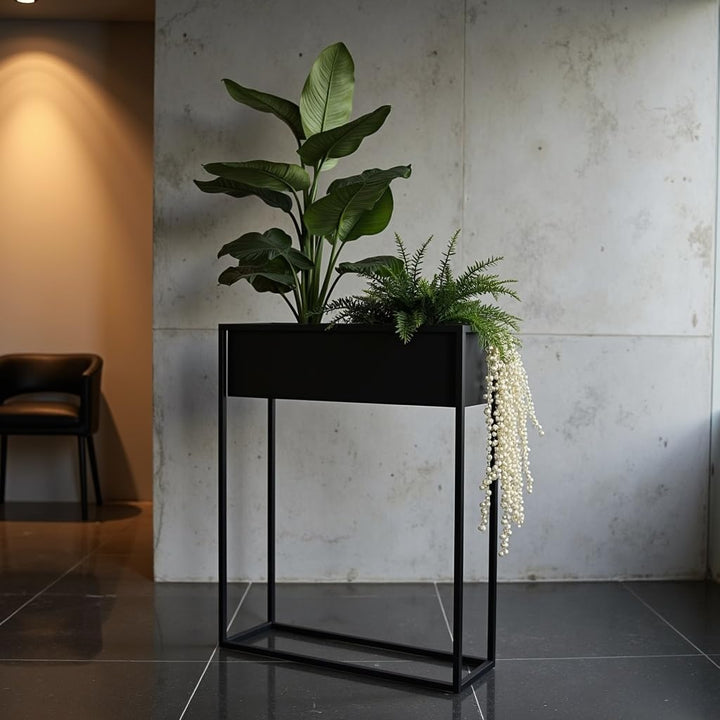 Pflanzenständer Petto - 60x21x80cm - Farbe Schwarz - für Zimmerblumen - Metallregal - Dekorativer Ti