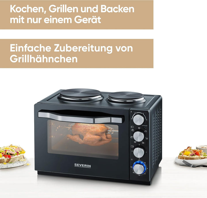 SEVERIN Back- und Toastofen mit Kochplatten, Backofen mit 30 L Garrauminhalt, Minibackofen mit Kochp