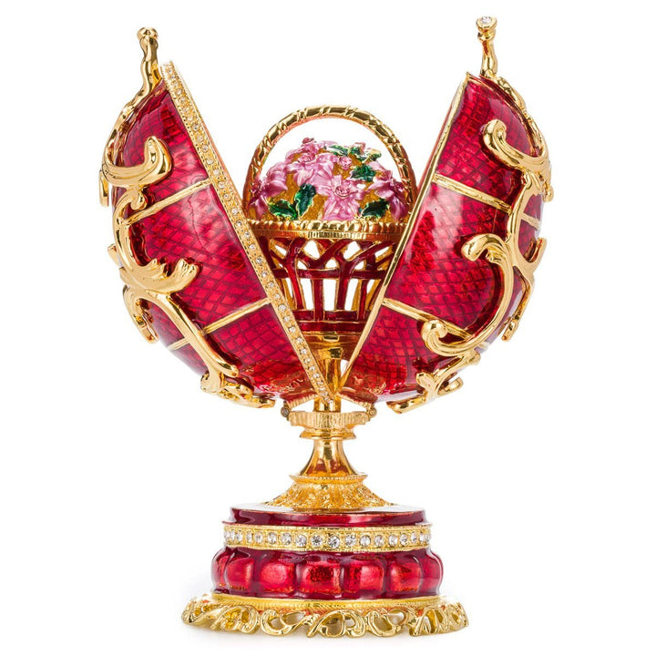 danila-souvenirs Fabergé-Stil Ei Spieluhr Schmuckkästchen Frühlingsblumen mit Korb der Blumen 16,5 c