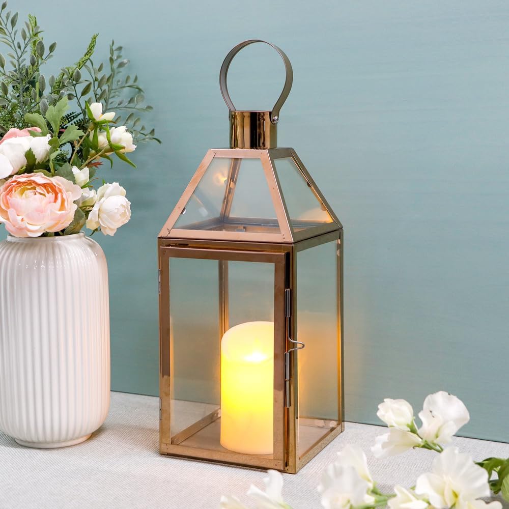 JHY DESIGN 34cm Hohe Kerzen Laternen, Glas Laternen Edelstahl Windlicht Hängender Kerzenständerr mit