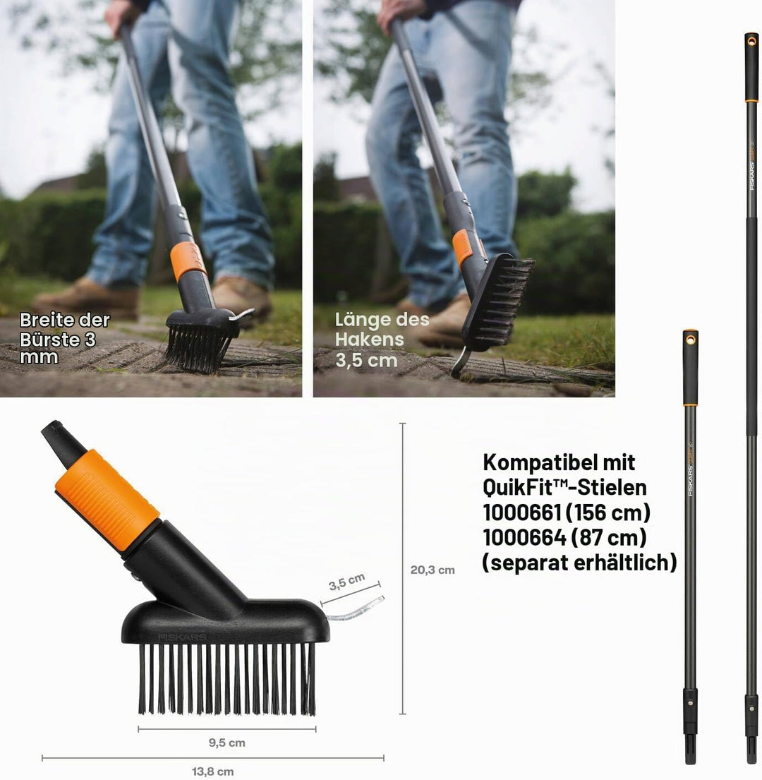 Fiskars Fugenbürste mit zusätzlicher Kratz-Klinge, Gerätekopf, Länge: 18,5 cm, Breite: 15 cm, Stahl-