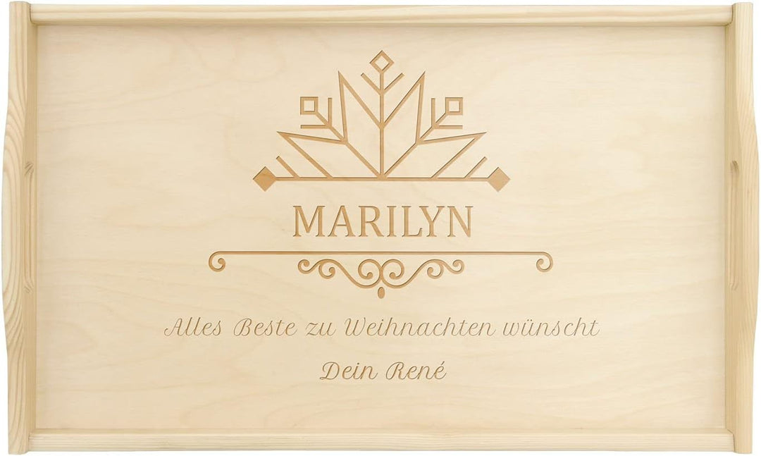 Maverton Serviertablett mit Gravur - personalisiert - Tabletttisch mit Griffen - klappbare Beine - e