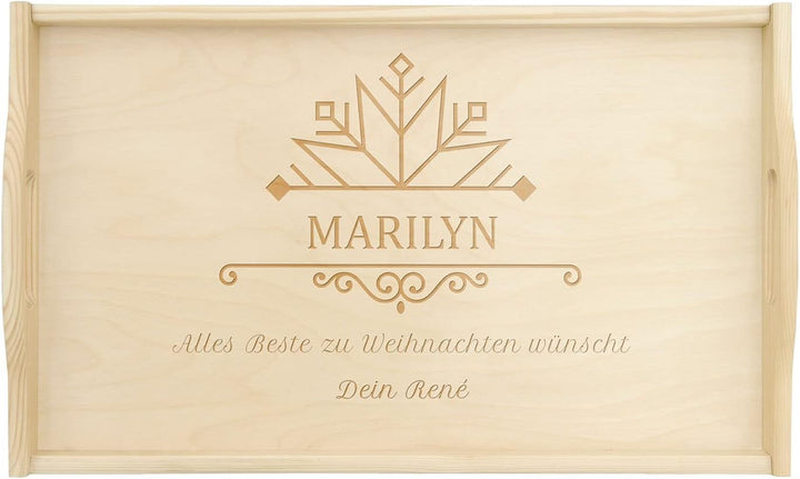 Maverton Serviertablett mit Gravur - personalisiert - Tabletttisch mit Griffen - klappbare Beine - e