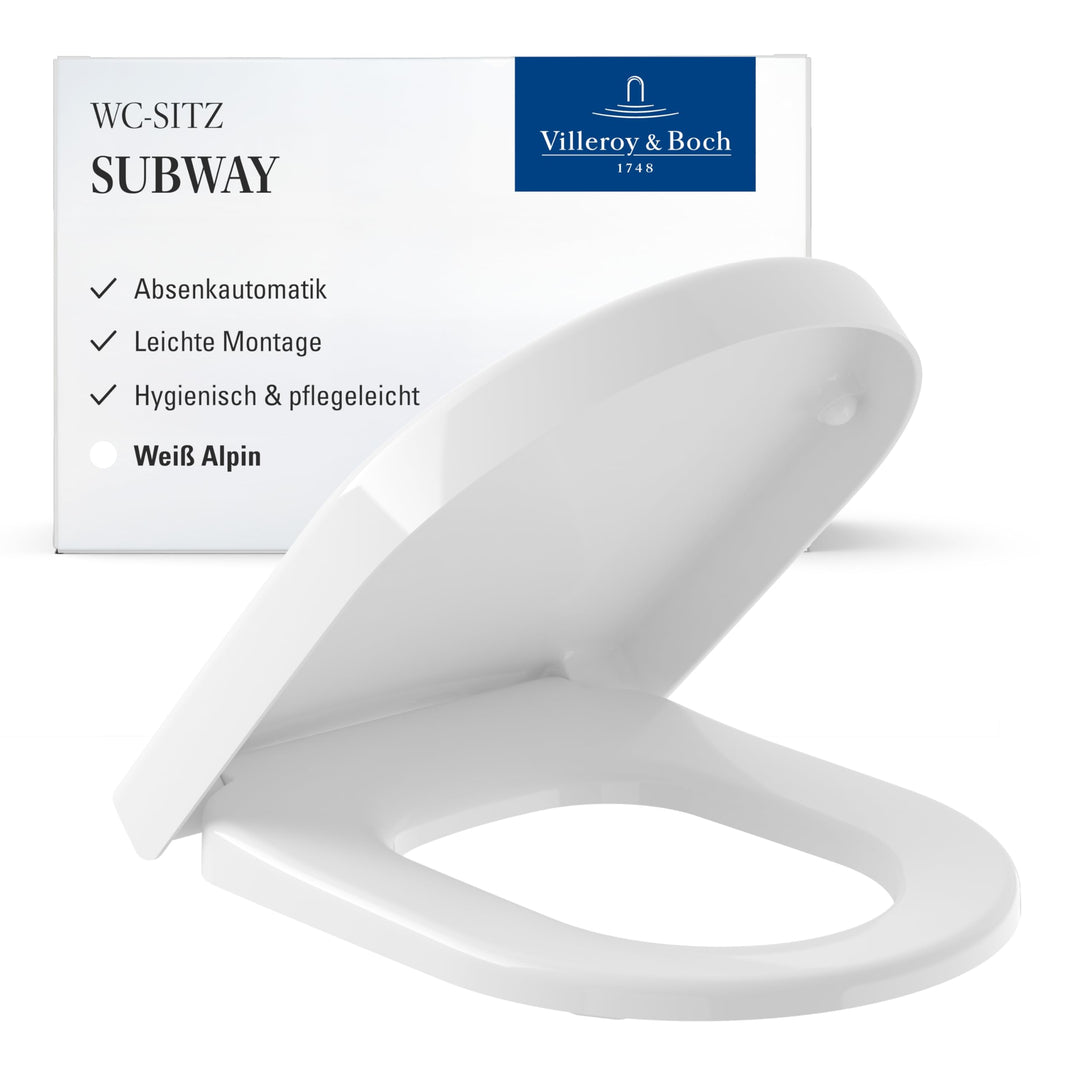 Villeroy & Boch Subway WC-Sitz, Toilettendeckel mit Absenkautomatik, abnehmbarer Toilettensitz aus b