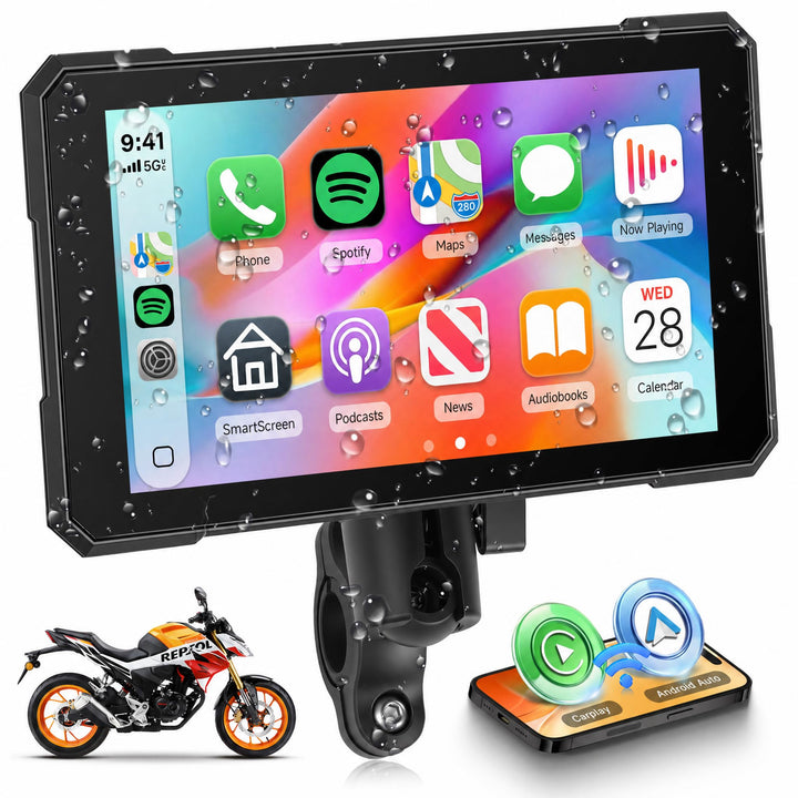 Rimoody 5 Zoll Carplay Bildschirm für Motorrad, Kabellos Carplay und Android Auto Display für Motorr