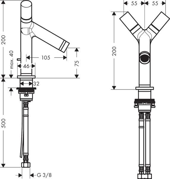 AXOR Wasserhahn Starck 2-Griff Waschtischarmatur (Auslauf Höhe 80 mm mit Zugstangen-Ablaufgarnitur)