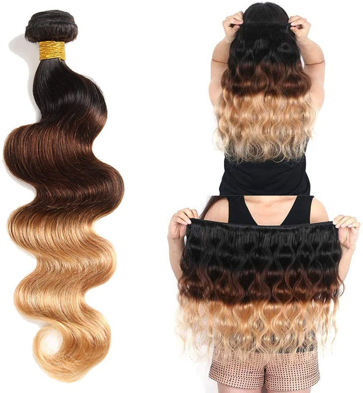 Ombre Menschenhaarbündel Ombre Brasilianisches Haar Körperwelle (T1B/4/27,10 12 14 Zoll) 100% unvera