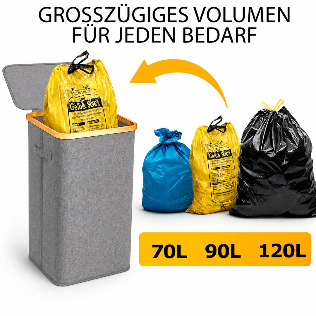 Gelber Sack Ständer Stabil mit Deckel und Innenbeutel– Mülleimer 70-120L für Gelbe Säcke &amp; Recycling