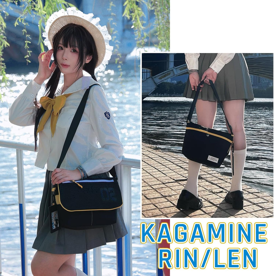 FIREFIRST x Hatsune Miku &amp; Kagamine Rin/Len Schule Schultertaschen .Gelb W36×H30×D12.5（cm）, .Gelb W3