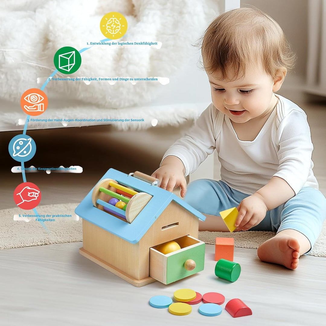 Montessori-Spielzeug für 1 2 3 Jahre alte Jungen und Mädchen, 5-in-1 Holz-Baby-Tropfspielzeug, Holzf