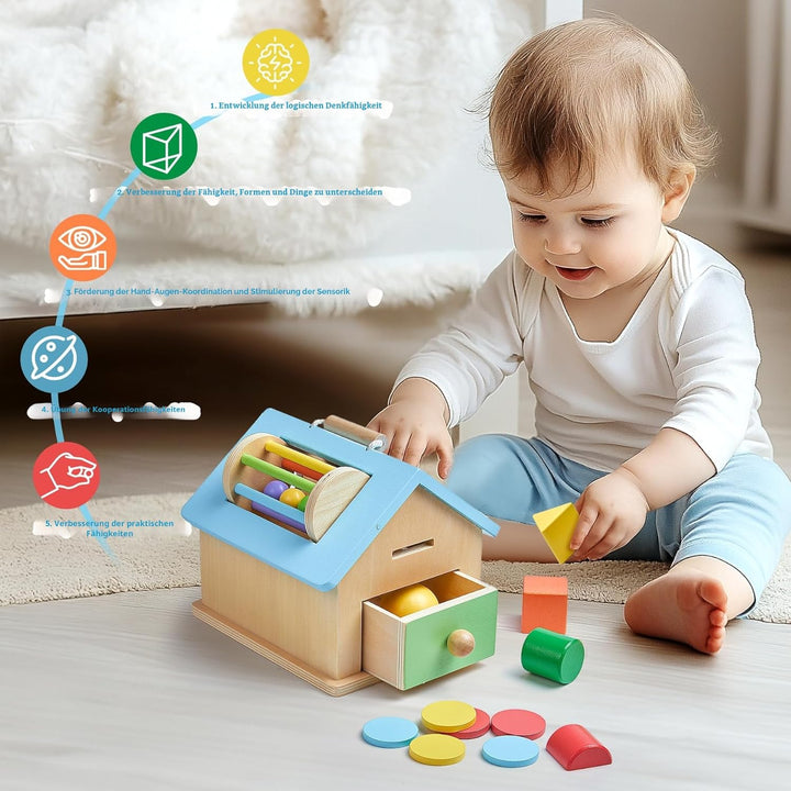 Montessori-Spielzeug für 1 2 3 Jahre alte Jungen und Mädchen, 5-in-1 Holz-Baby-Tropfspielzeug, Holzf