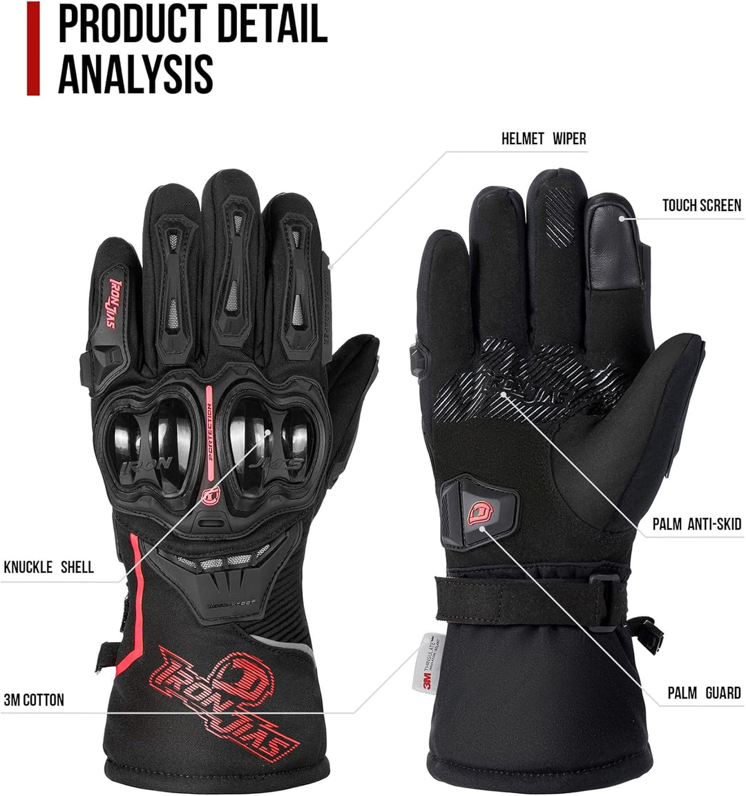 IRON JIA'S Winter Motorradhandschuhe Herren CEZertifizierung Wasserdichter und Warmer 3M Baumwolle S