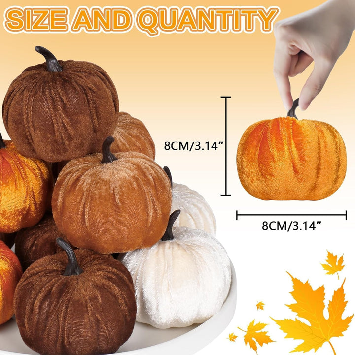 Laelfe 12er Set Samt Kürbisse (8 cm) – 4 Herbstdeko Orange, Orange