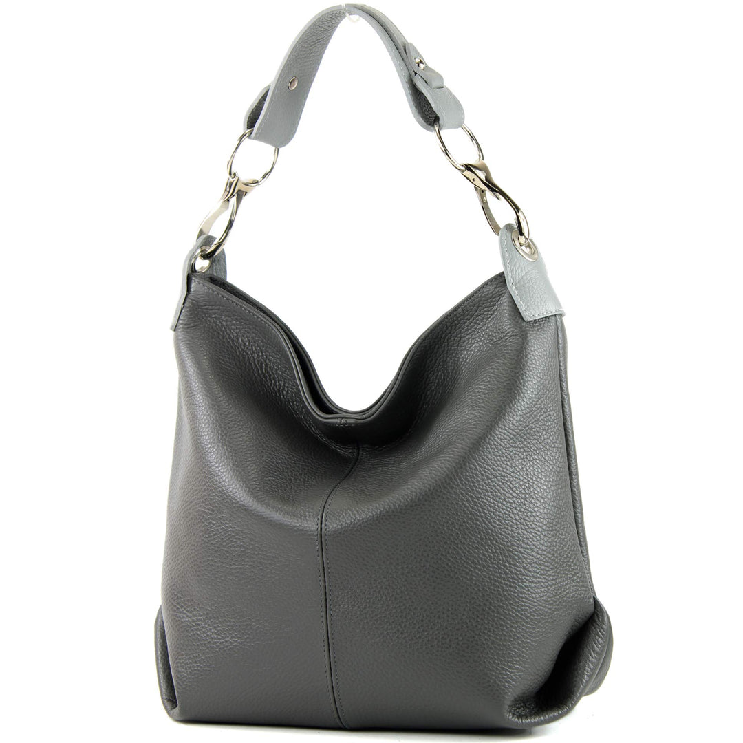 modamoda de - T168 - ital Schultertasche Umhängetasche aus Leder Dunkelgrau/Grau, Dunkelgrau/Grau
