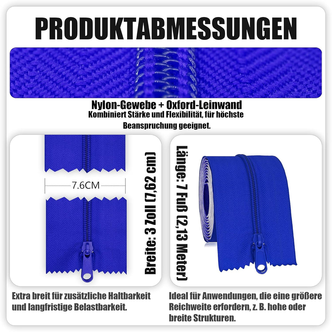 12 Stück Blau Selbstklebender Reissverschluss, 220 cm x 7,6 cm, Schwerlast-Doppelseitiger Reissversc