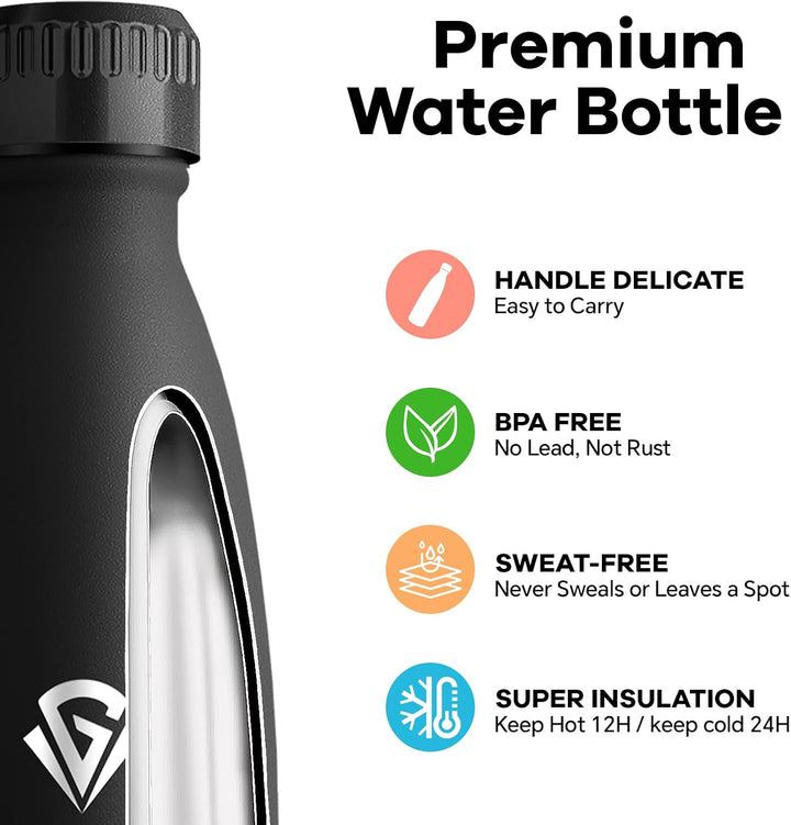Thermosflasche, 500ml Trinkflasche Edelstahl, BPA-Frei, Trinkflasche Auslaufsicher, 24h Kalt &amp; 12h W