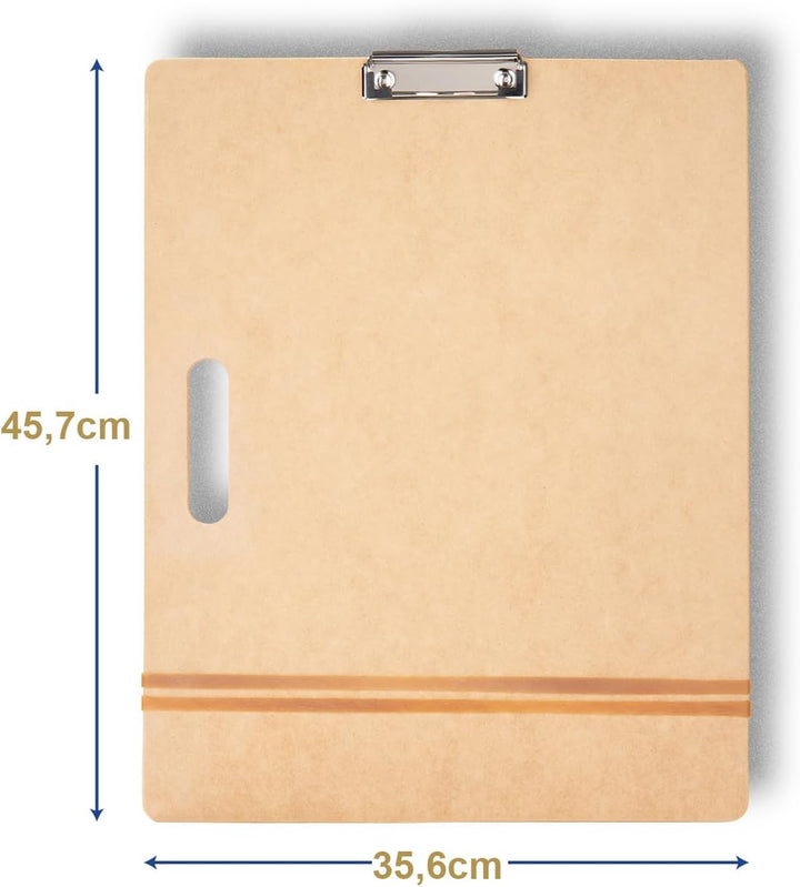 COOZEE 36x46cm Drawing Board für Künstler, Klemmbrett Holz mit robustem Clip und Gummibändern, Tragb
