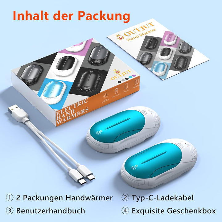 OUTJUT Handwärmer Elektrisch, 2er-Pack 6000mAh Handwärmer Wiederaufladbar, Tragbare Taschenwärmer US