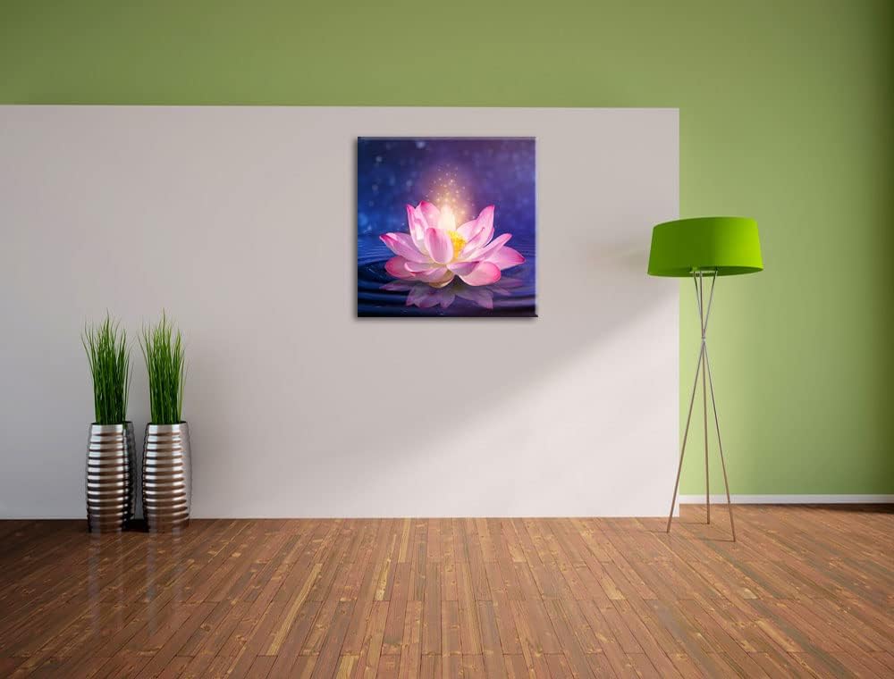 Pixxprint pinker Lotus im Wasser als Leinwandbild Quadratisch| Grösse: 70x70 cm | Wandbild | Kunstdr