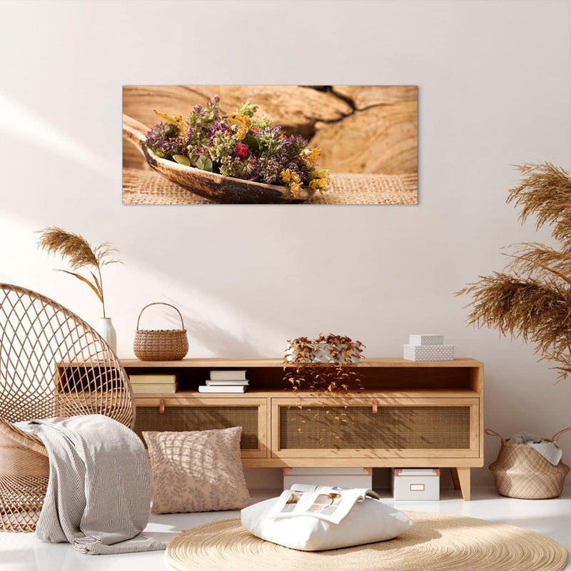 ARTTOR Wandbilder Dekoration Wohnzimmer Kraut Tee Bio getrocknete Kräuter Bilder auf Leinwand 120x50